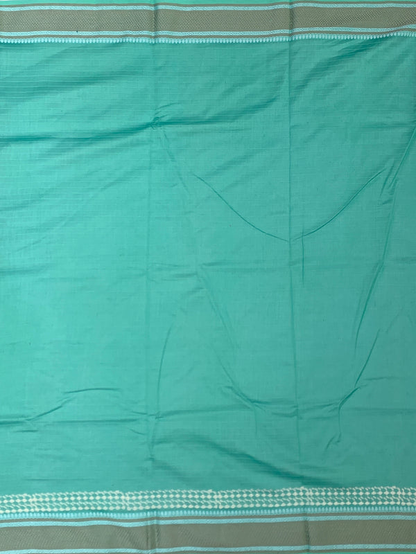 Elegant Sea Green Cotton Saree with Geometric Weave