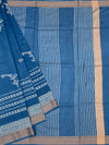 Classic Indigo Blue Cotton Saree with Chevron Border