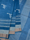Classic Indigo Blue Cotton Saree with Chevron Border