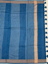 Classic Indigo Blue Cotton Saree with Chevron Border
