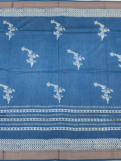 Classic Indigo Blue Cotton Saree with Chevron Border