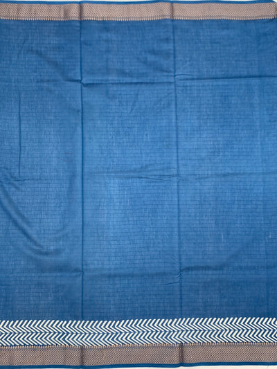 Classic Indigo Blue Cotton Saree with Chevron Border