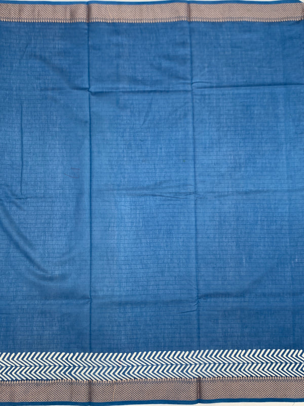 Classic Indigo Blue Cotton Saree with Chevron Border