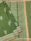 Olive Green Floral Printed Cotton Saree