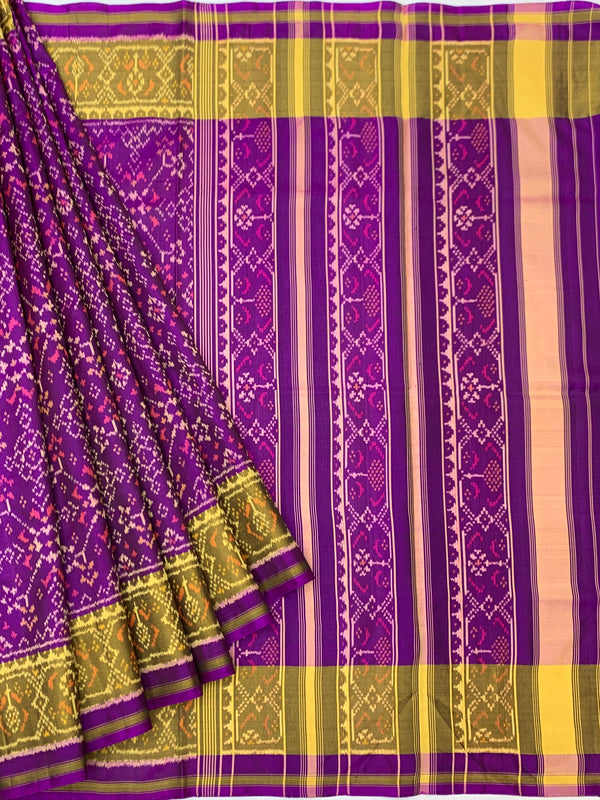 Royal Purple & Mustard Gold Rajkot Patola Silk Saree