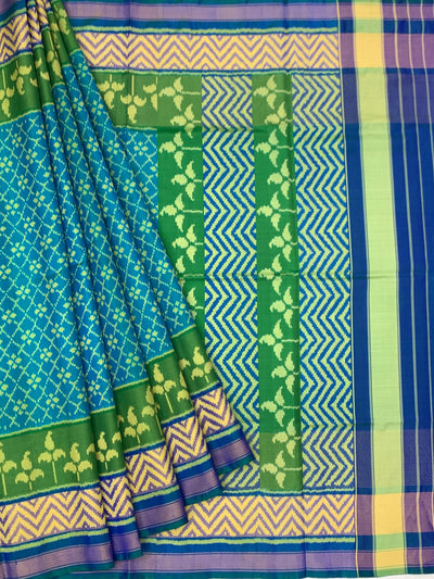 Teal Blue & Vibrant Green Rajkot Patola Silk Saree