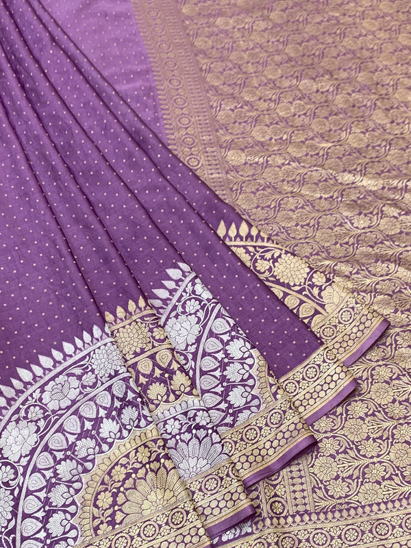 Elegant Mauve Mashru Silk Saree with Mandala Motif and Floral Zari Jaal