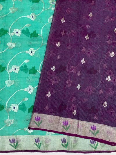 Zari Kota Saree Sea-Green In Color