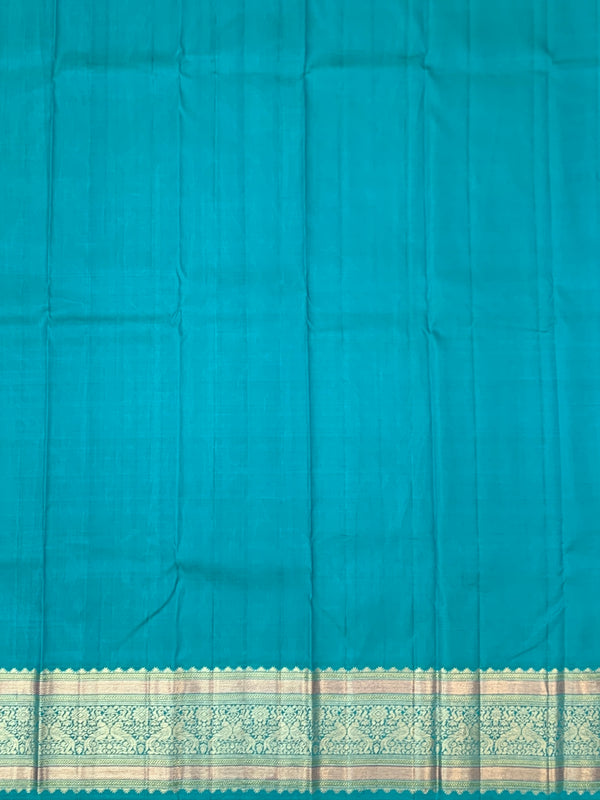 Vibrant Golden Yellow & Turquoise kanjeevaram Silk Saree
