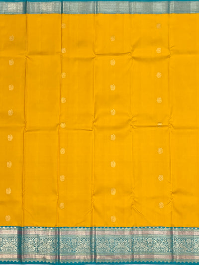 Vibrant Golden Yellow & Turquoise kanjeevaram Silk Saree