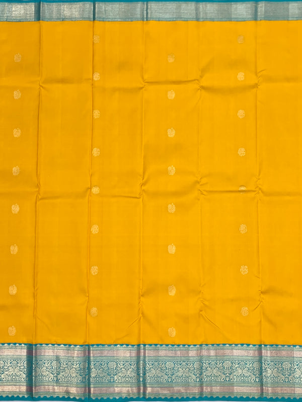 Vibrant Golden Yellow & Turquoise kanjeevaram Silk Saree