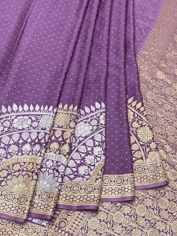 Elegant Mauve Mashru Silk Saree with Mandala Motif and Floral Zari Jaal