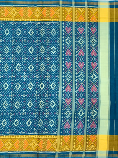 Peacock Teal Blue & Mustard Rajkot Patola Silk Saree