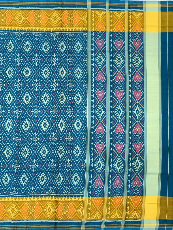 Peacock Teal Blue & Mustard Rajkot Patola Silk Saree