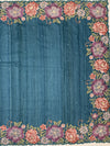 Elegant Sea-Green Tussore Silk Saree with Scalloped Floral Embroidery