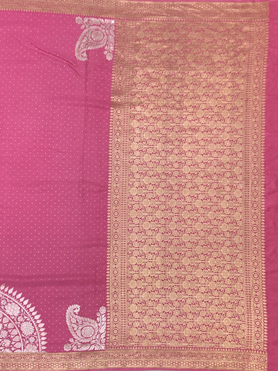 Rose Pink Mashru Silk Saree with Zari Polka Dots & Floral Pallu