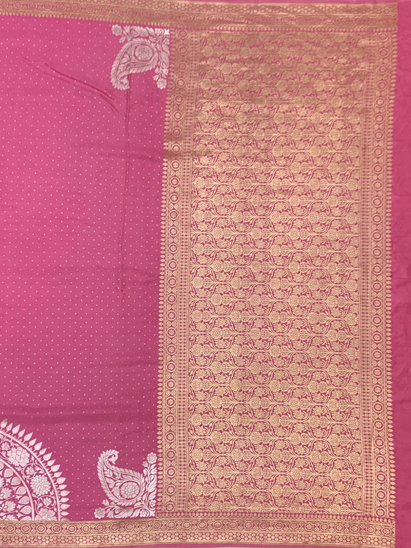 Rose Pink Mashru Silk Saree with Zari Polka Dots & Floral Pallu