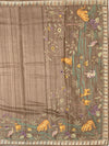 Brick Red Tussore Silk Saree with Kalamkari Peacock Mandala & Mirror Embroidery