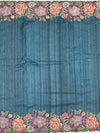 Elegant Sea-Green Tussore Silk Saree with Scalloped Floral Embroidery