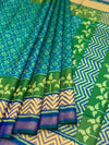 Teal Blue & Vibrant Green Rajkot Patola Silk Saree