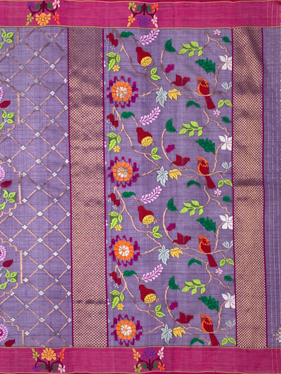 Exquisite Deep Purple Zari Kota Saree with Meenakari-Inspired Motifs