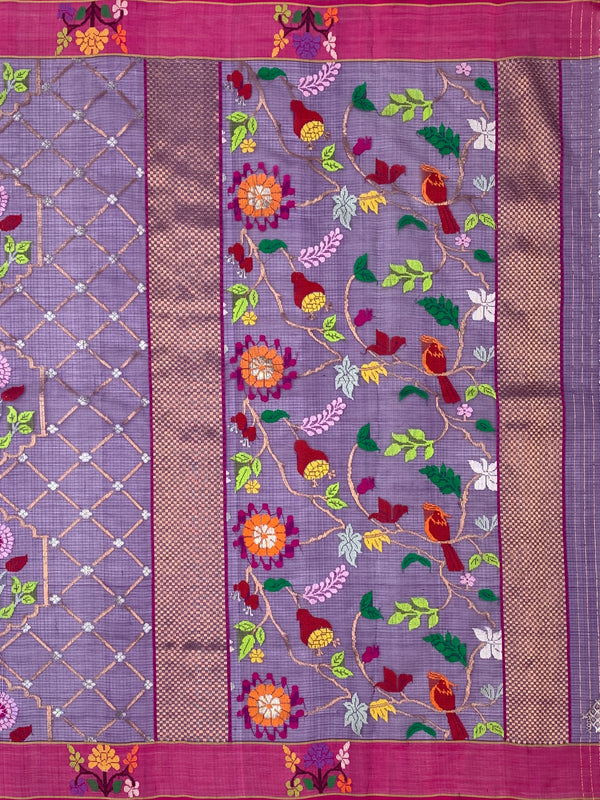 Exquisite Deep Purple Zari Kota Saree with Meenakari-Inspired Motifs