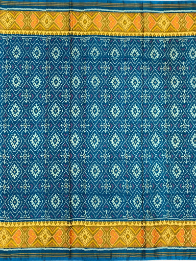Peacock Teal Blue & Mustard Rajkot Patola Silk Saree