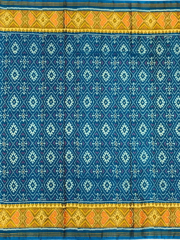 Peacock Teal Blue & Mustard Rajkot Patola Silk Saree