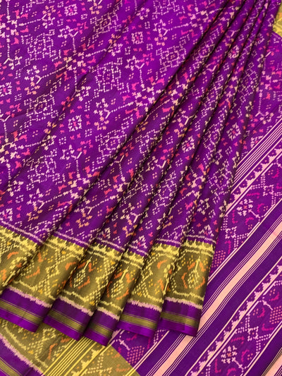 Royal Purple & Mustard Gold Rajkot Patola Silk Saree
