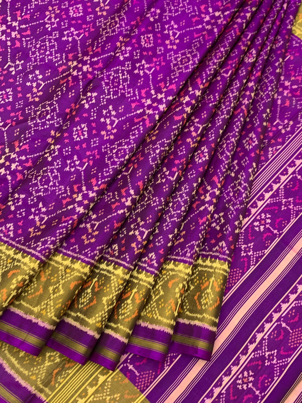 Royal Purple & Mustard Gold Rajkot Patola Silk Saree