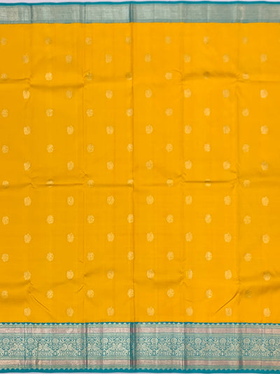 Vibrant Golden Yellow & Turquoise kanjeevaram Silk Saree