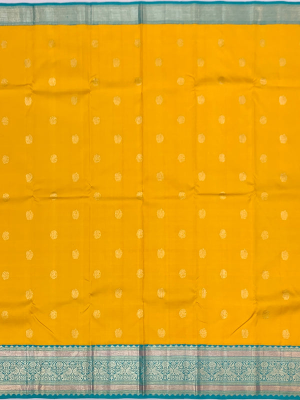 Vibrant Golden Yellow & Turquoise kanjeevaram Silk Saree