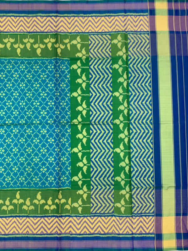 Teal Blue & Vibrant Green Rajkot Patola Silk Saree