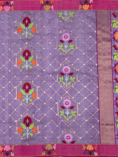 Exquisite Deep Purple Zari Kota Saree with Meenakari-Inspired Motifs