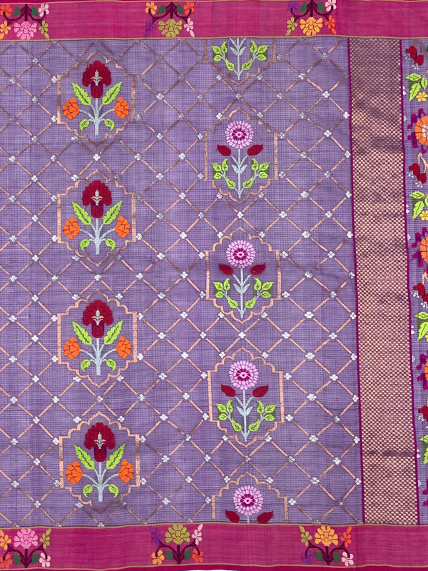 Exquisite Deep Purple Zari Kota Saree with Meenakari-Inspired Motifs