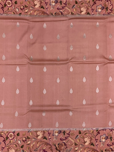 Elegant Dusty Rose Tussore Saree with Floral Printed Border