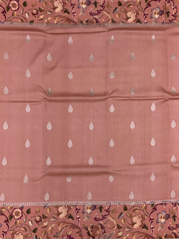 Elegant Dusty Rose Tussore Saree with Floral Printed Border