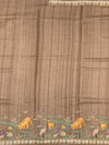 Brick Red Tussore Silk Saree with Kalamkari Peacock Mandala & Mirror Embroidery