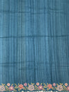 Elegant Sea-Green Tussore Silk Saree with Scalloped Floral Embroidery