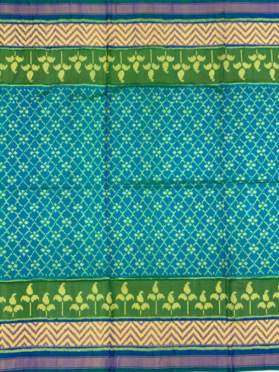 Teal Blue & Vibrant Green Rajkot Patola Silk Saree