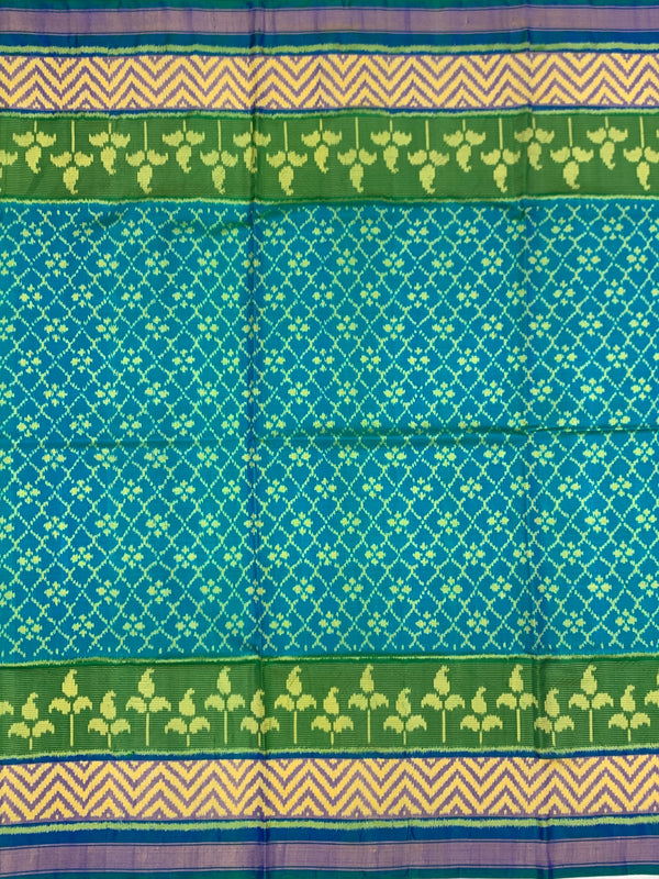 Teal Blue & Vibrant Green Rajkot Patola Silk Saree