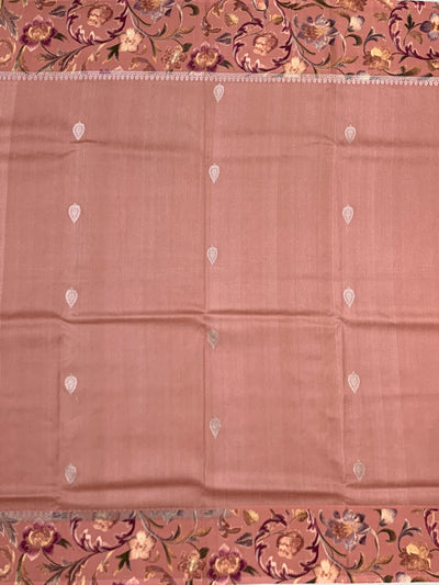 Elegant Dusty Rose Tussore Saree with Floral Printed Border