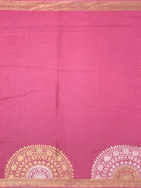 Rose Pink Mashru Silk Saree with Zari Polka Dots & Floral Pallu