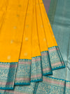 Vibrant Golden Yellow & Turquoise kanjeevaram Silk Saree