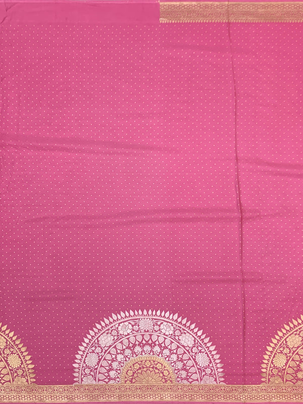 Rose Pink Mashru Silk Saree with Zari Polka Dots & Floral Pallu