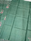 Exquisite Sea-Green Tussore Printed Saree with Gold Zari Accents