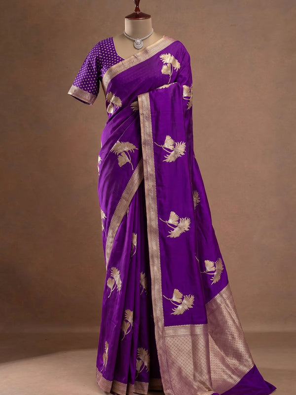 Regal Royal Purple Banarasi Silk Saree with Woven Floral Motifs