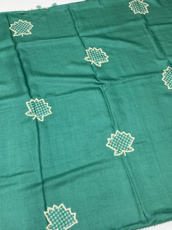 Exquisite Sea-Green Tussore Embroidery Saree