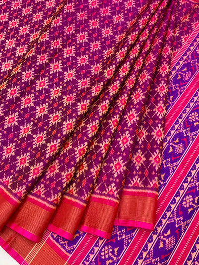 Jewel-Toned Purple & Rani Pink Rajkot Patola Silk Saree
