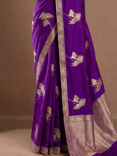 Regal Royal Purple Banarasi Silk Saree with Woven Floral Motifs